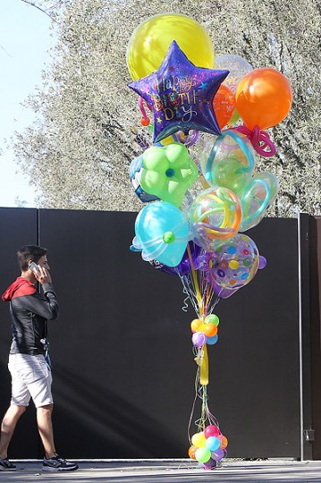 EXCLUSIVE: Jennifer Aniston receives a balloon delivery on her 45th Birthday