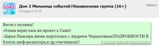 Пара новостей с поляны. Элина вернулась, У Пынзарей конфликт