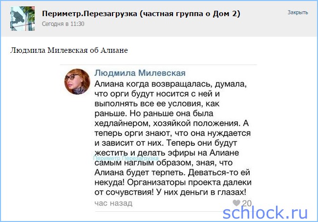 Людмила Милевская об Алиане